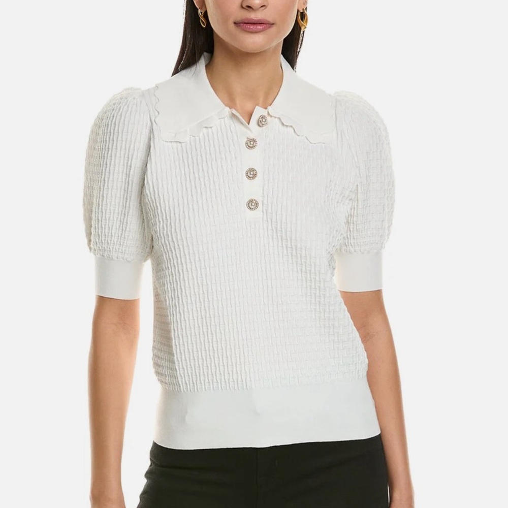 Ted Baker white knit polo top